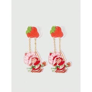 Strawberry Shortcake Acrylic Dangle Swing Swinging Earrings – w/ Gold Chains